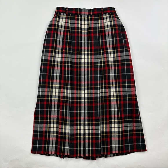 Basler Dresses & Skirts - Basler Red Black Plaid Wool Pleated Skirt Side Slits Size 10